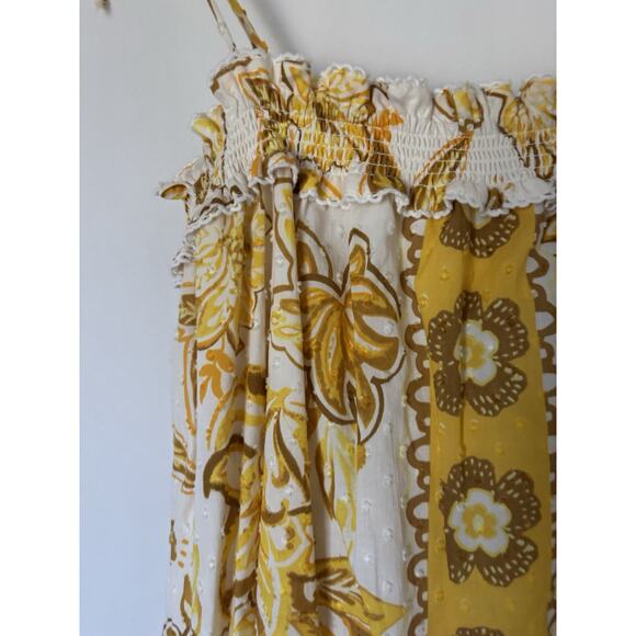Caroline Costas Dress Large Yellow Floral Smoked Boho New Straps Aline - Picture 6 of 14
